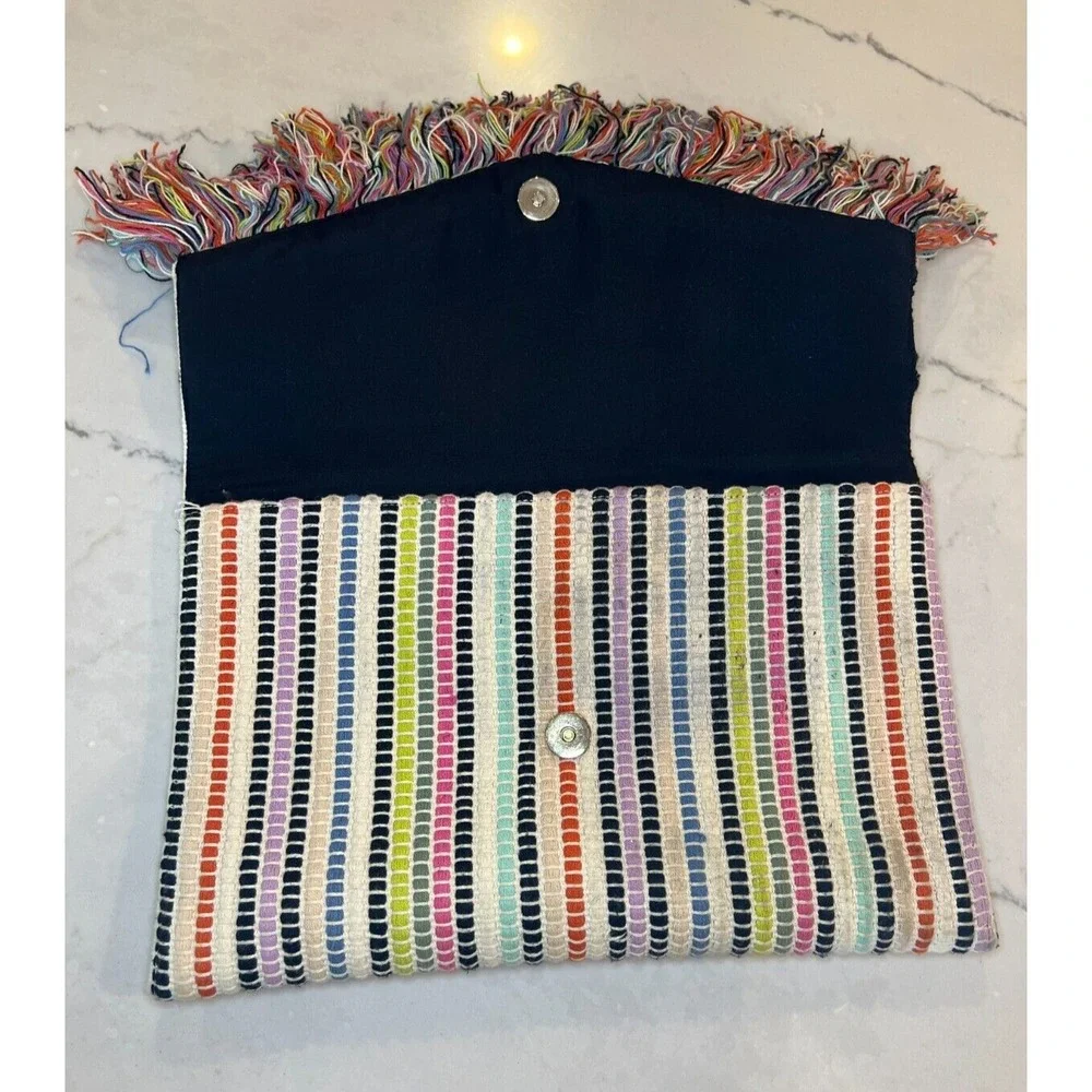 Stella & Dot Tai Bag Clutch Boho Fringe Multicolors Bohemian Hip India Trendy